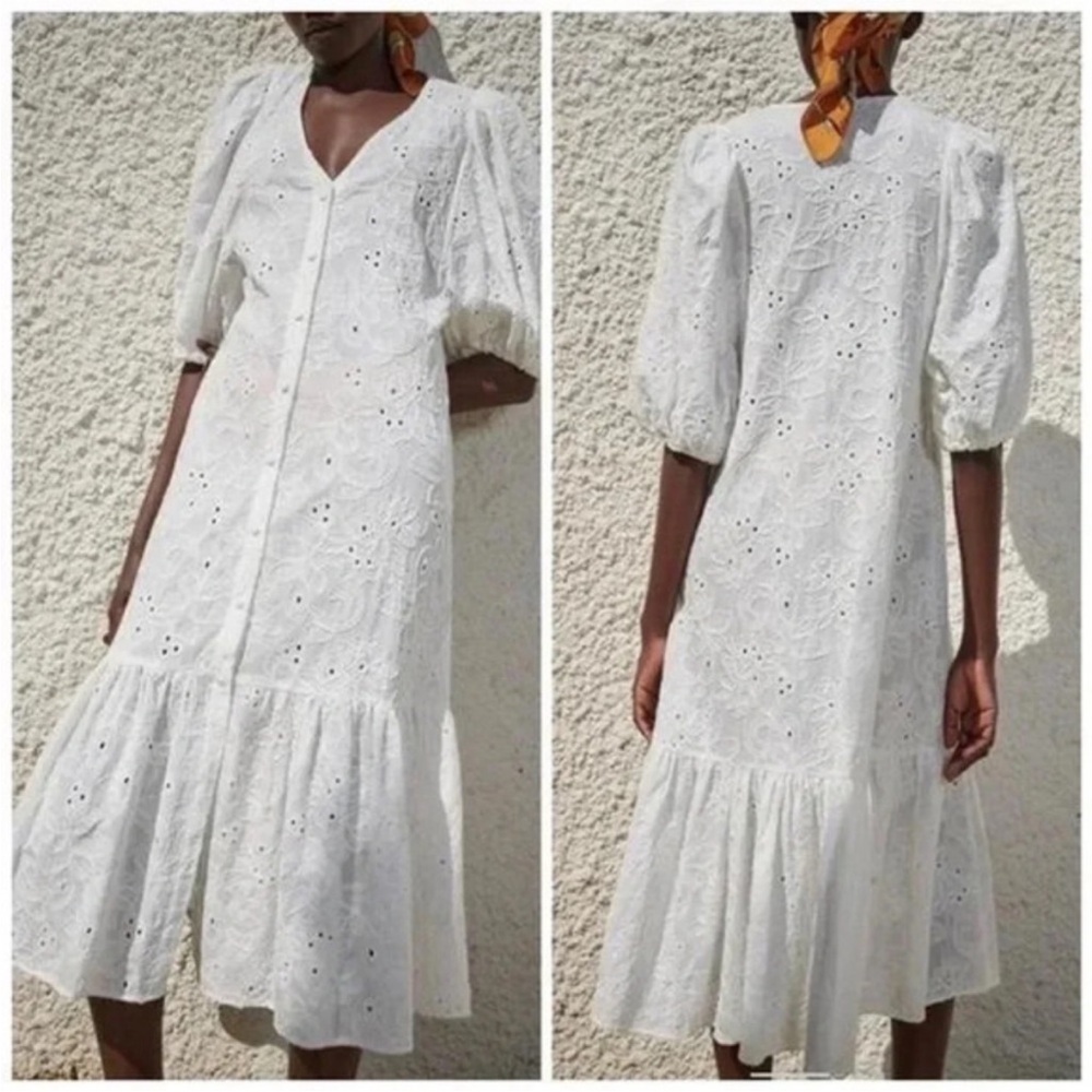 Zara White Eyelet Midi Dress - Picture 14 of 16